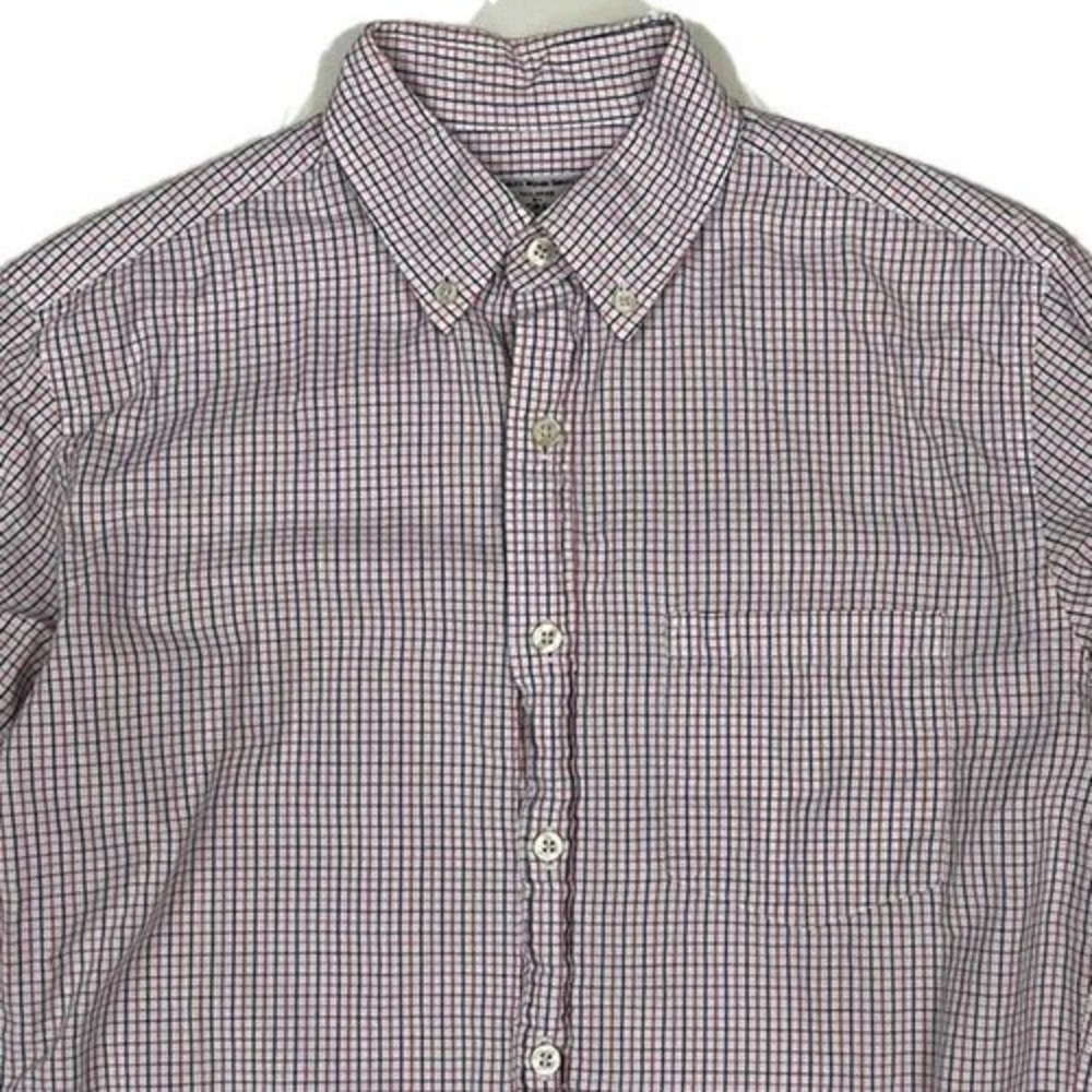J.Crew Mens Gingham Woven Shirt‎ Small White Blue Red Plaid Cotton Tattersall